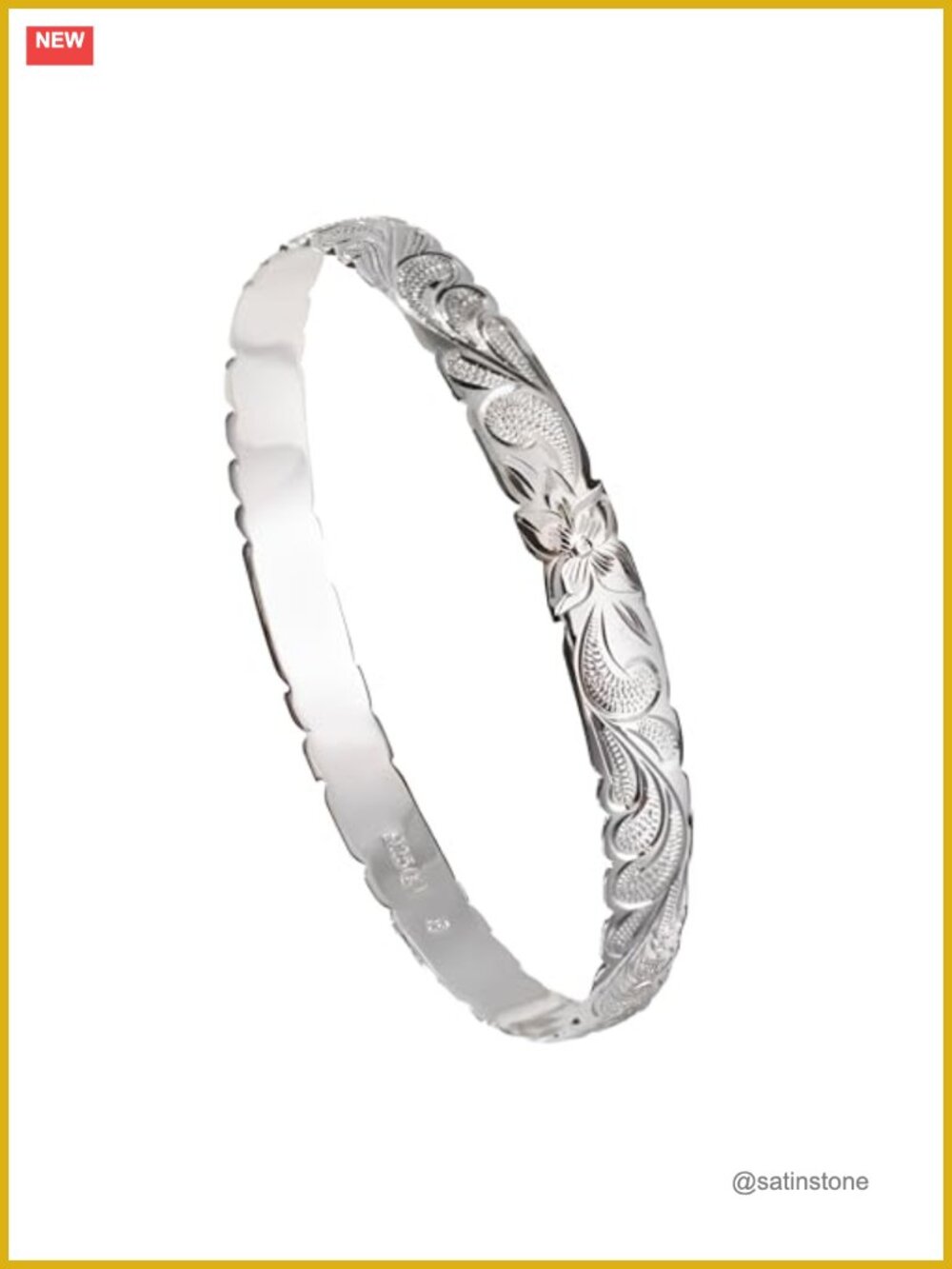 925 Sterling Silver Hawaiian Scroll Plumeria Bangle Bracelet
